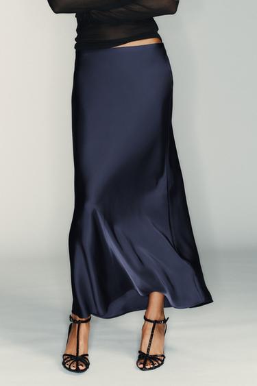 FALDA MIDI SATINADA - Marino de Zara