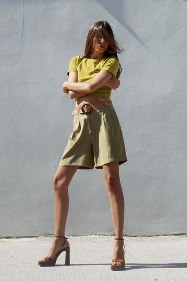 CROPPED STRETCHSHIRT - Olijfgroen van Zara