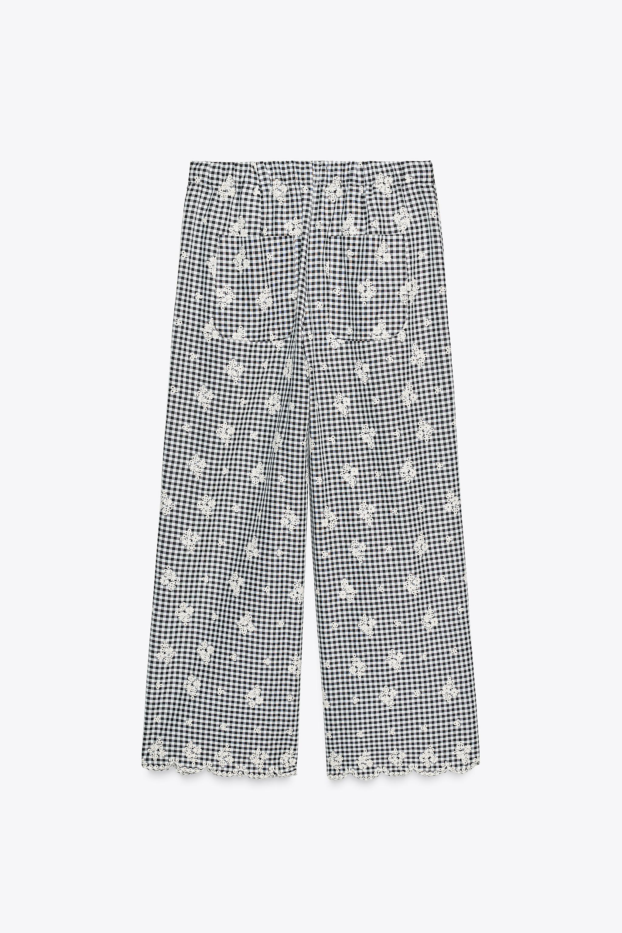 ZARA ギンガムチェック柄カットワーク刺繍入りキュロットパンツ 03400930080-p.jpg?ts=
