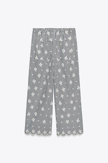PANTALON JUPE-CULOTTE VICHY BRODÉ - Écru / Bleu de Zara - Image 7