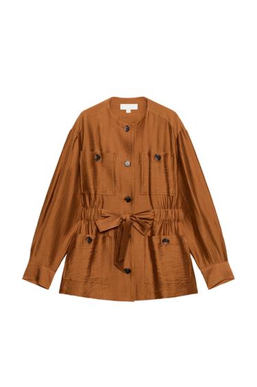 Zara BELTED LINEN SAFARI JACKET - Curry