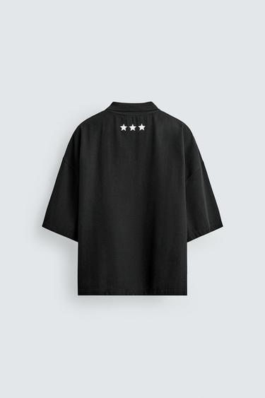 Zara EMBROIDERED TEXTURED POLO - Black