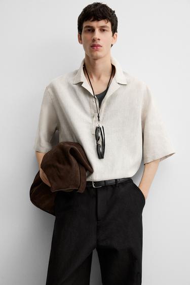 100% LINEN POLO SHIRT - Light beige by Zara - Image 4