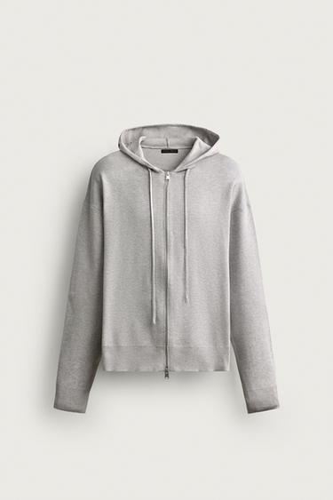 Zara 柔軟觸感針織連帽運動衫 - 斑紋灰色
