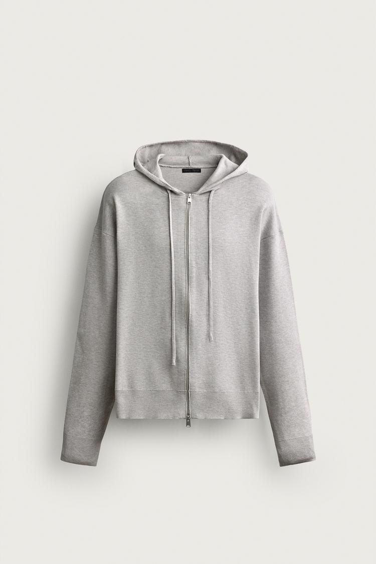 SOFT-KNIT HOODED SWEATSHIRT — Gray marl