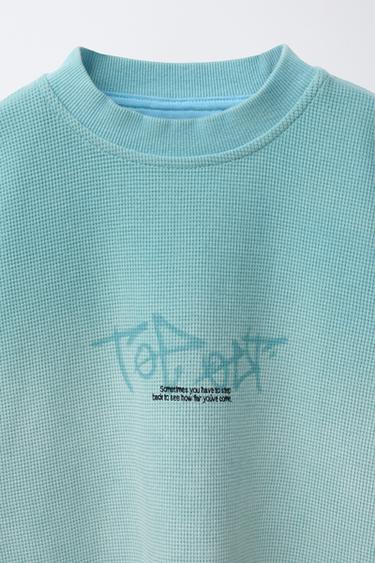 GRAFFITI PRINT WAFFLE-KNIT T-SHIRT - Sky blue by Zara - Image 2