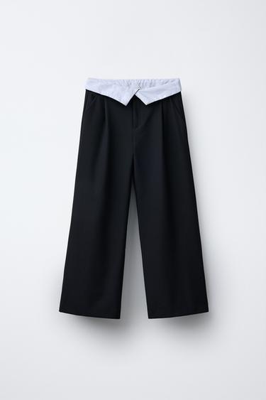 Zara TURNED-DOWN WAIST PANTS - Navy blue - Image 0
