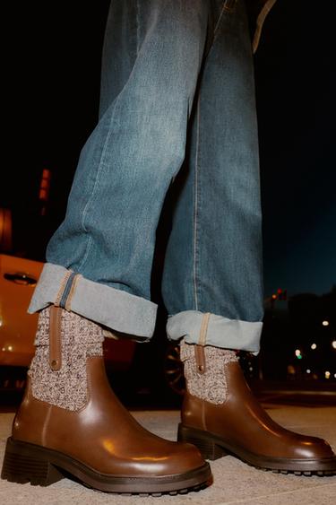 BỐT CỔ NGẮN CỔ VẢI ĐẾ BẰNG - Nâu từ Zara