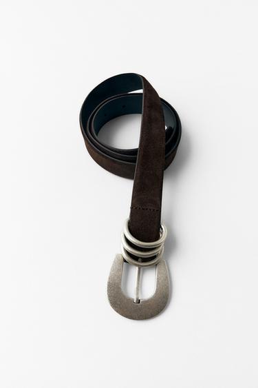 100% SUEDE LEATHER BELT WITH TRIPLE LOOP - Brown by Zara
