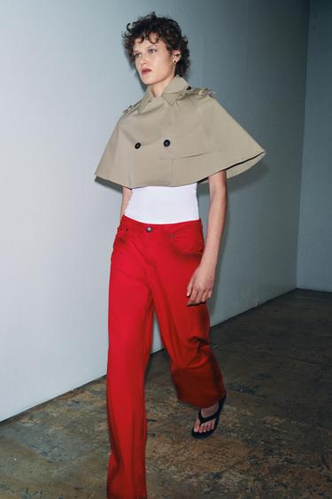 Zara ZW COLLECTION LOW RISE WIDE LEG JEANS - Red - Image 0