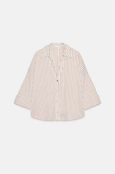 STRIPED SHIRT - camel by Zara - Image 0