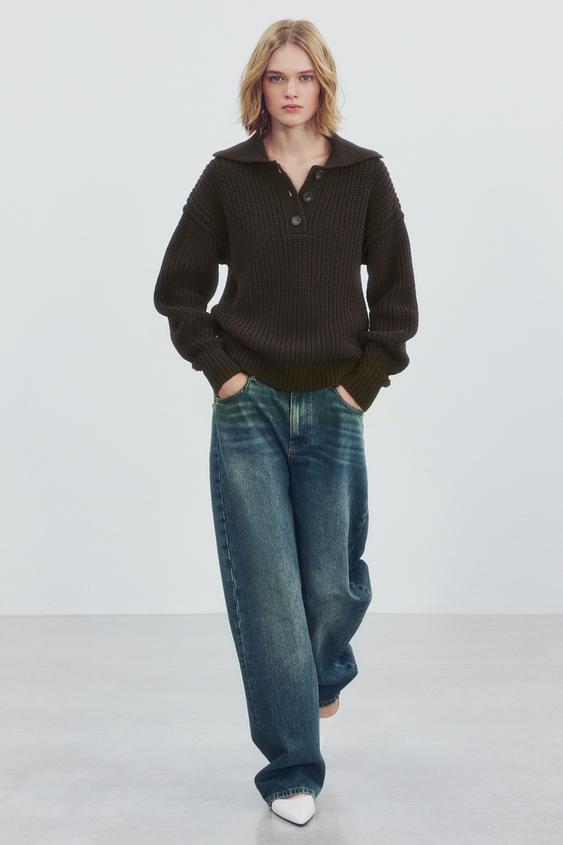 POLO KNIT JUMPER - Brown by Zara - Image 0