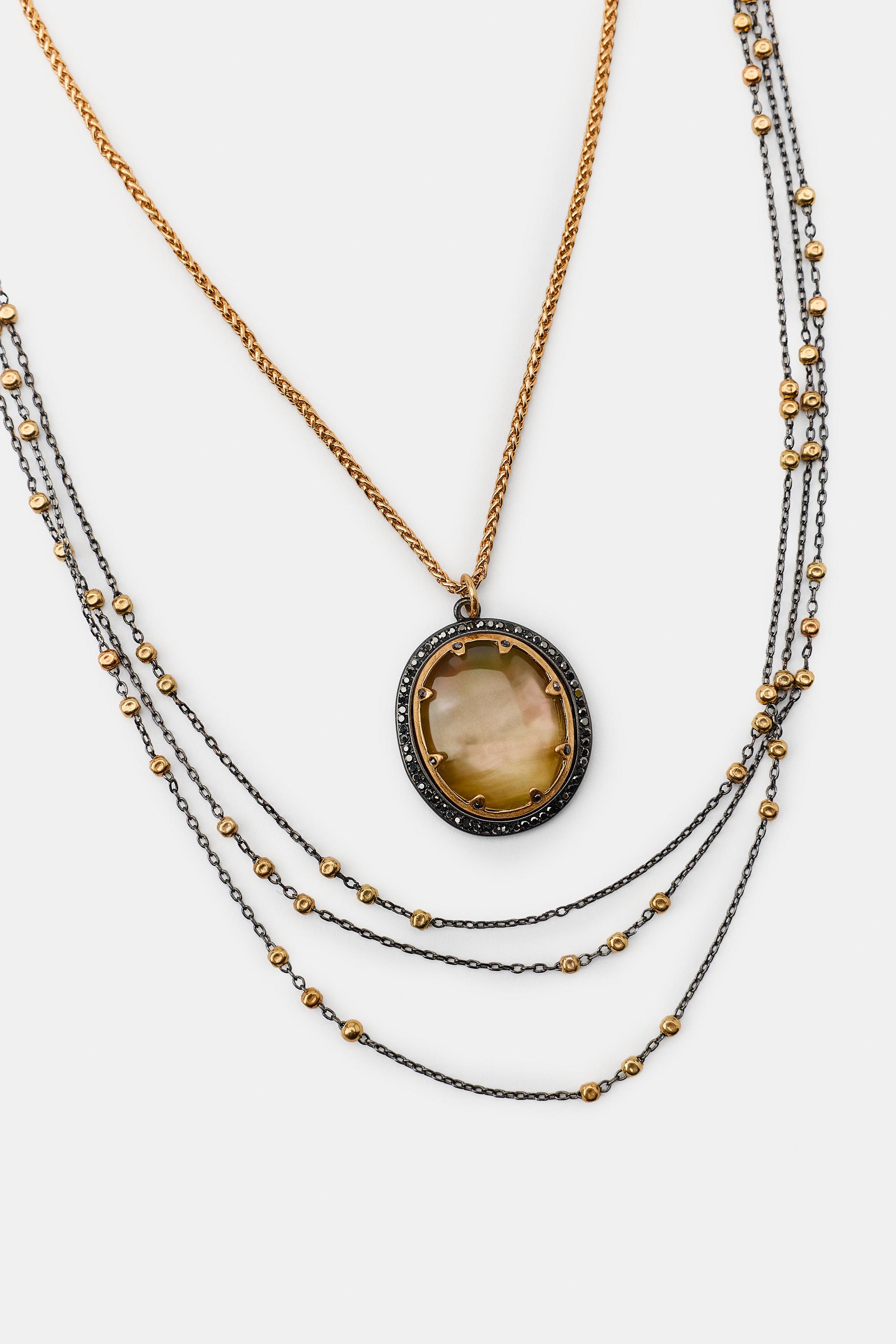 Женские аксессуары Zara PACK OF 2 STONE CHAIN NECKLACES — фото 4