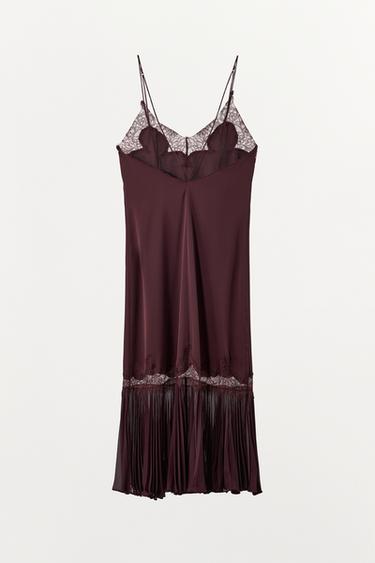 ROBE PLISSÉE DENTELLE - Grenat de Zara - Image 7