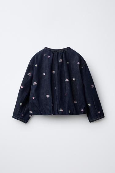 DENIM JACKET WITH EMBROIDERED FLOWERS - Blue by Zara - Image 1