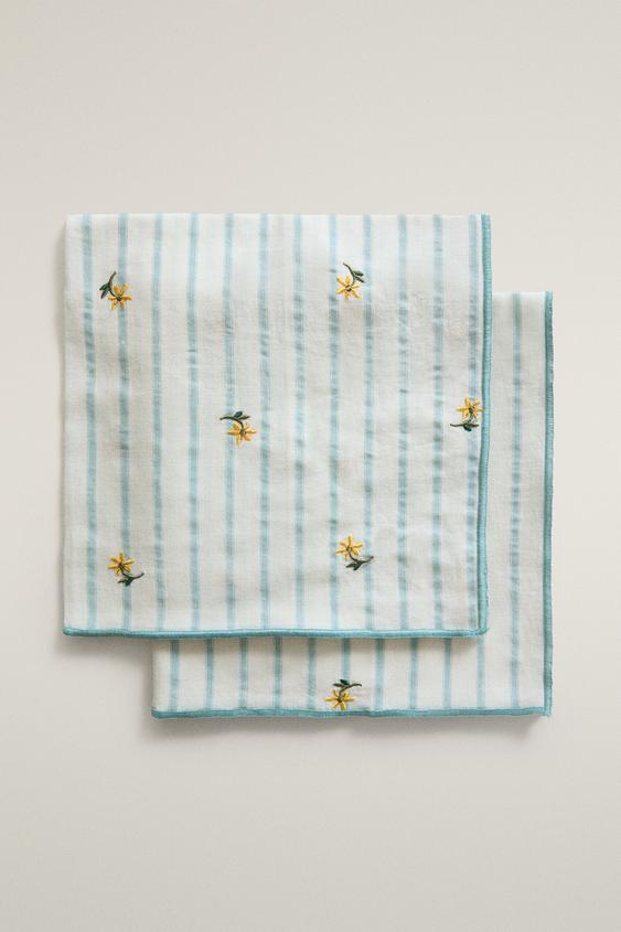 GESTREIFTE SERVIETTEN MIT BLUMENSTICKEREI (2ER-PACK) - Blau von Zara - Bild 0