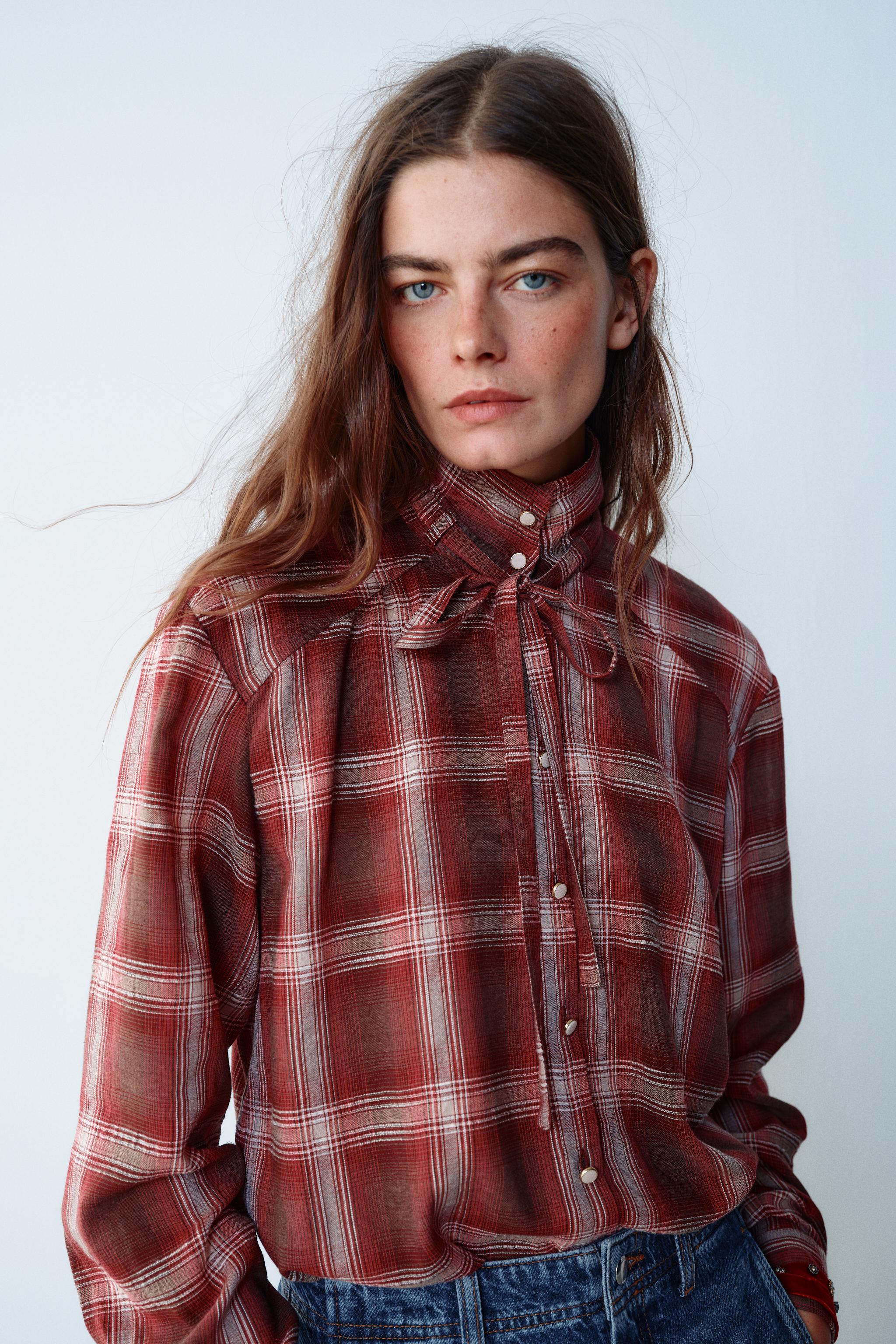 CHECKED BOW BLOUSE