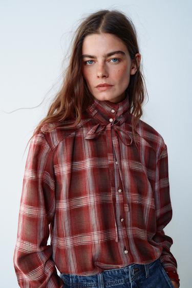 CHECKED BOW BLOUSE — Multicolored 1