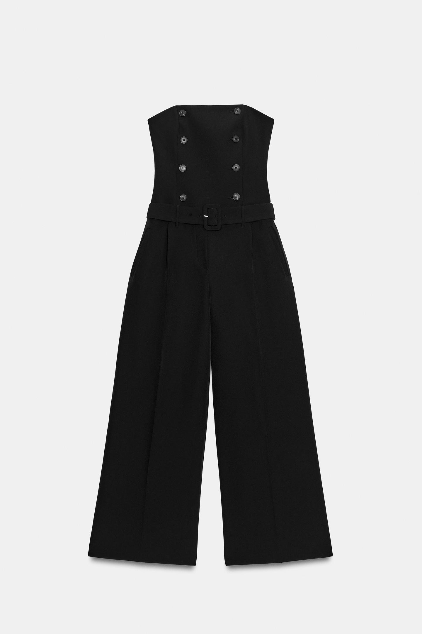 Женский комбинезон Zara Long Jumpsuit with Buttons and Belt, цвет: Чёрный — фото 5