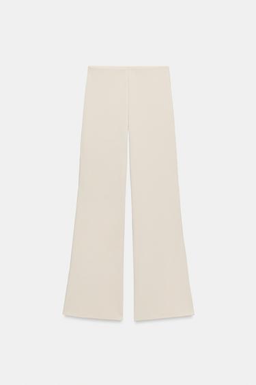 Zara STRETCH WIDE LEG PANTS - Ecru