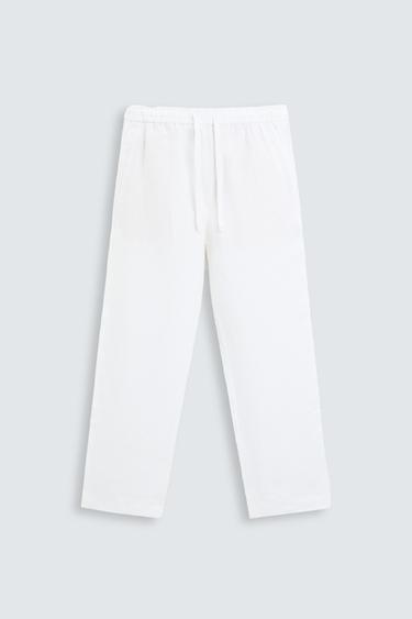 Zara 100% LINEN PANTS - White