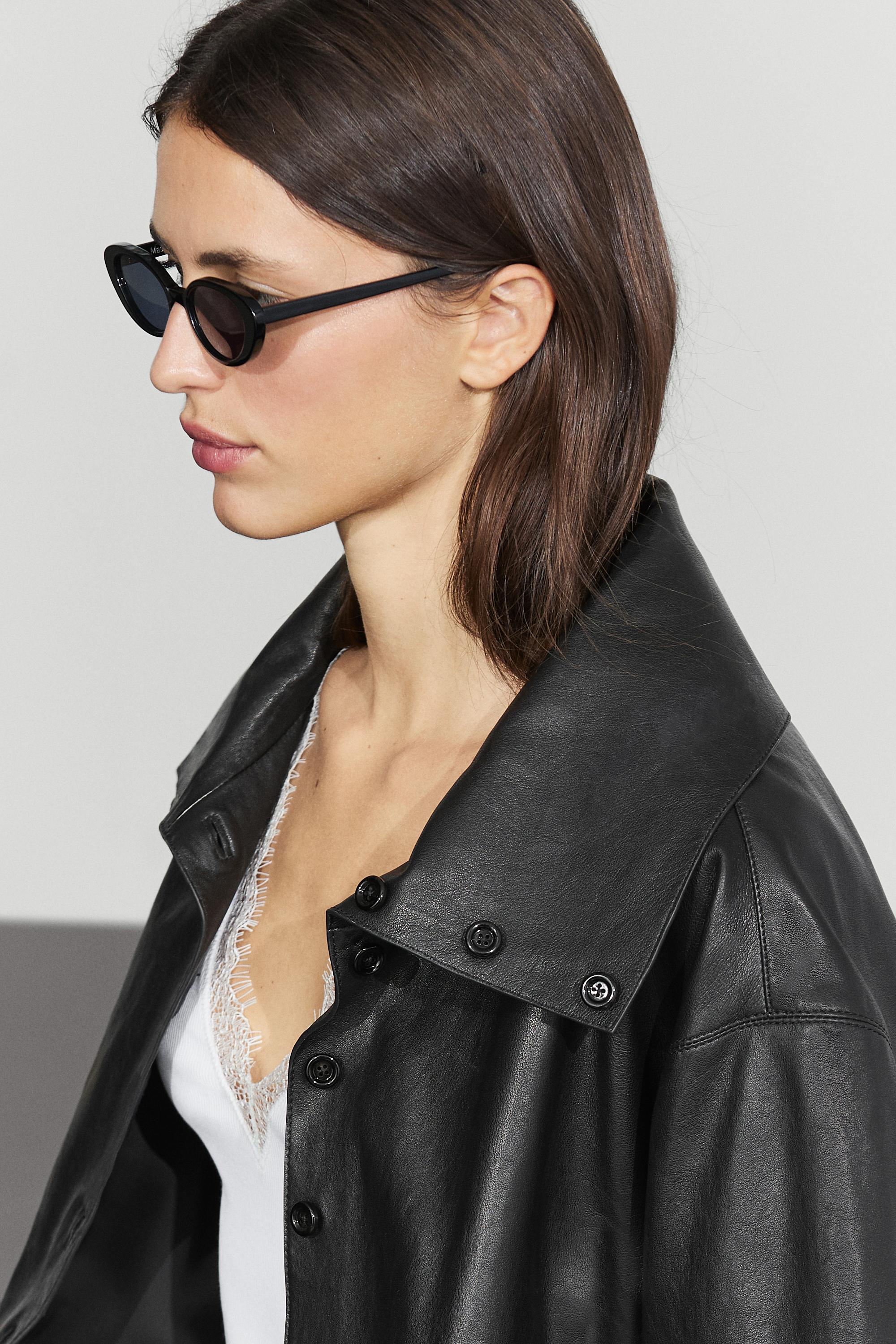 Nappa leather bomber jacket with button detail