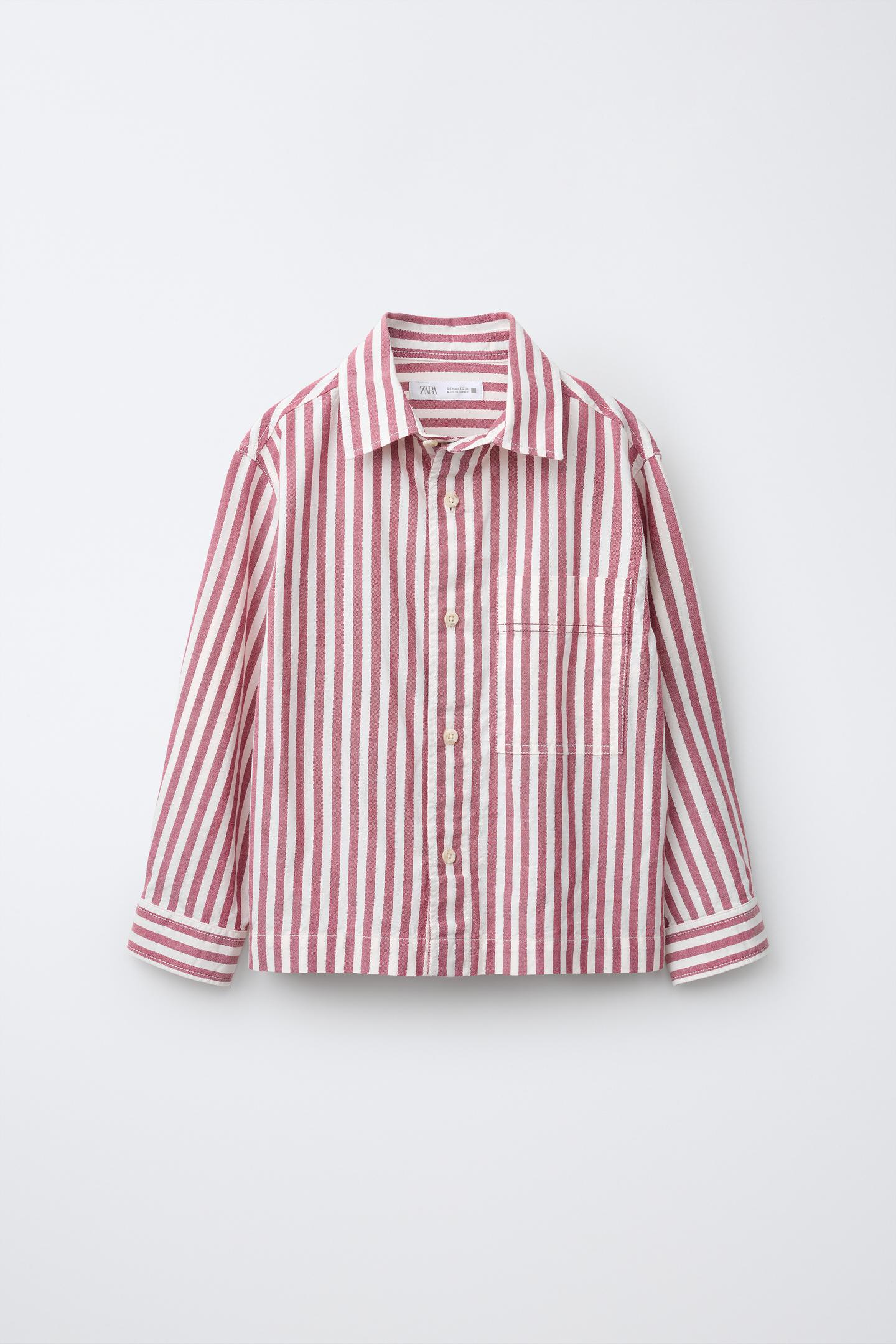 Детская рубашка Zara Striped Pocket, цвет: Бордовый — фото 1