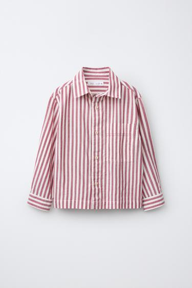 STRIPED POCKET SHIRT — Burgundy 1