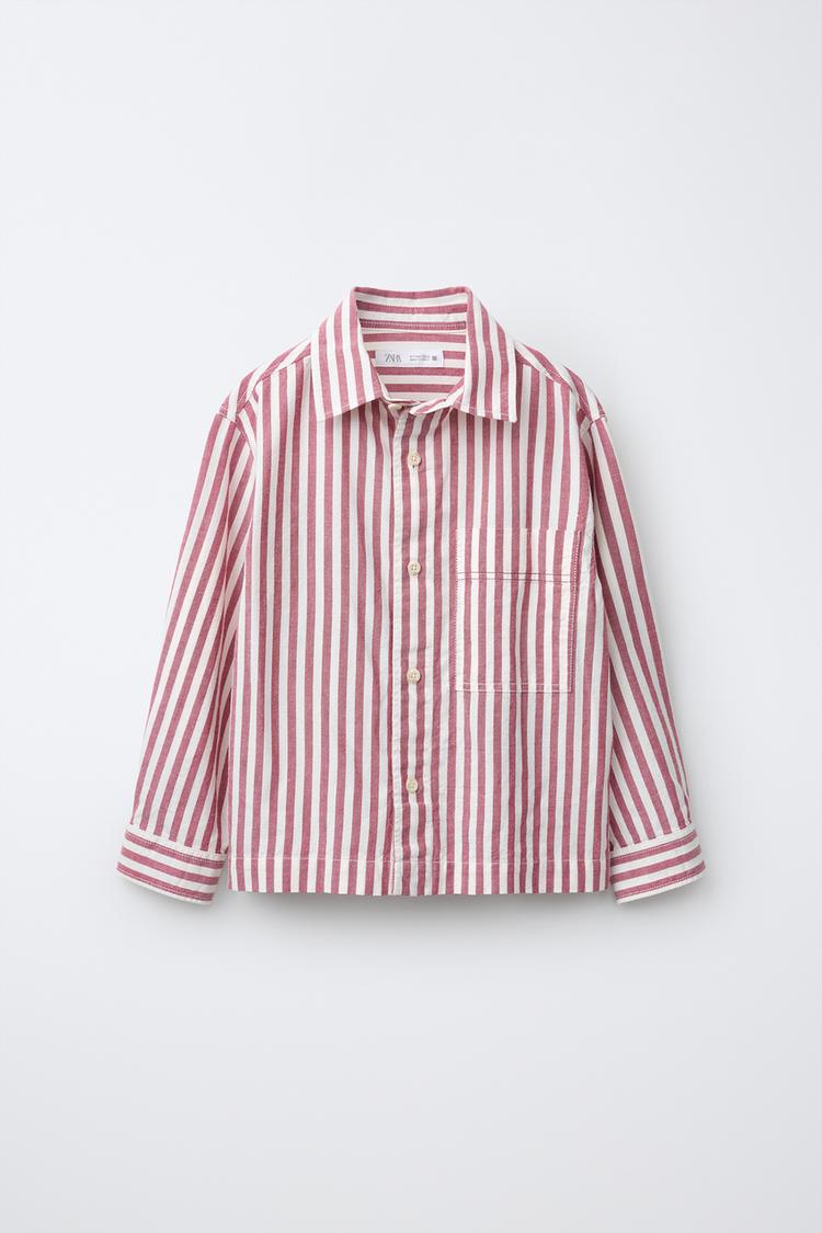 STRIPED POCKET SHIRT — Burgundy