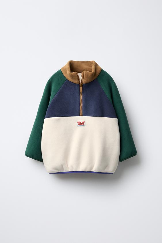 COLOR BLOCK LABEL POLAR FLEECE SWEATSHIRT