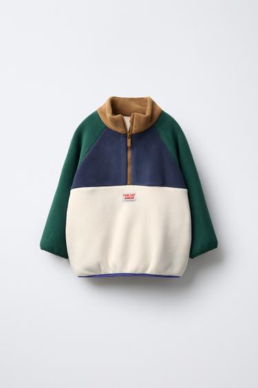 COLOUR BLOCK FLEECE SWEATSHIRT WITH LABEL - Green by Zara