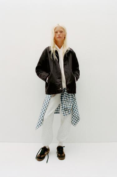 WAXED JACKET WITH LEATHER EFFECT COLLAR - Brown by Zara