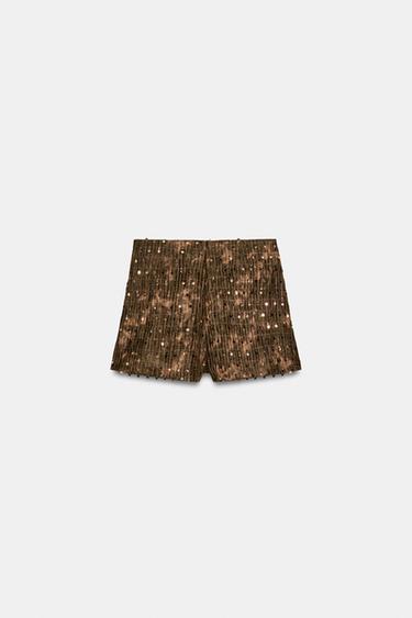 SEQUINNED WRAP SKORT - dark khaki by Zara - Image 1