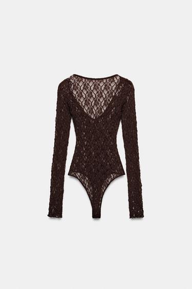 OPEN-BACK LACE BODYSUIT - Brown by Zara