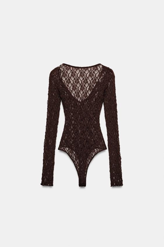BODY DE RENDA COM COSTAS ABERTAS - Marrom da Zara - Imagem 0