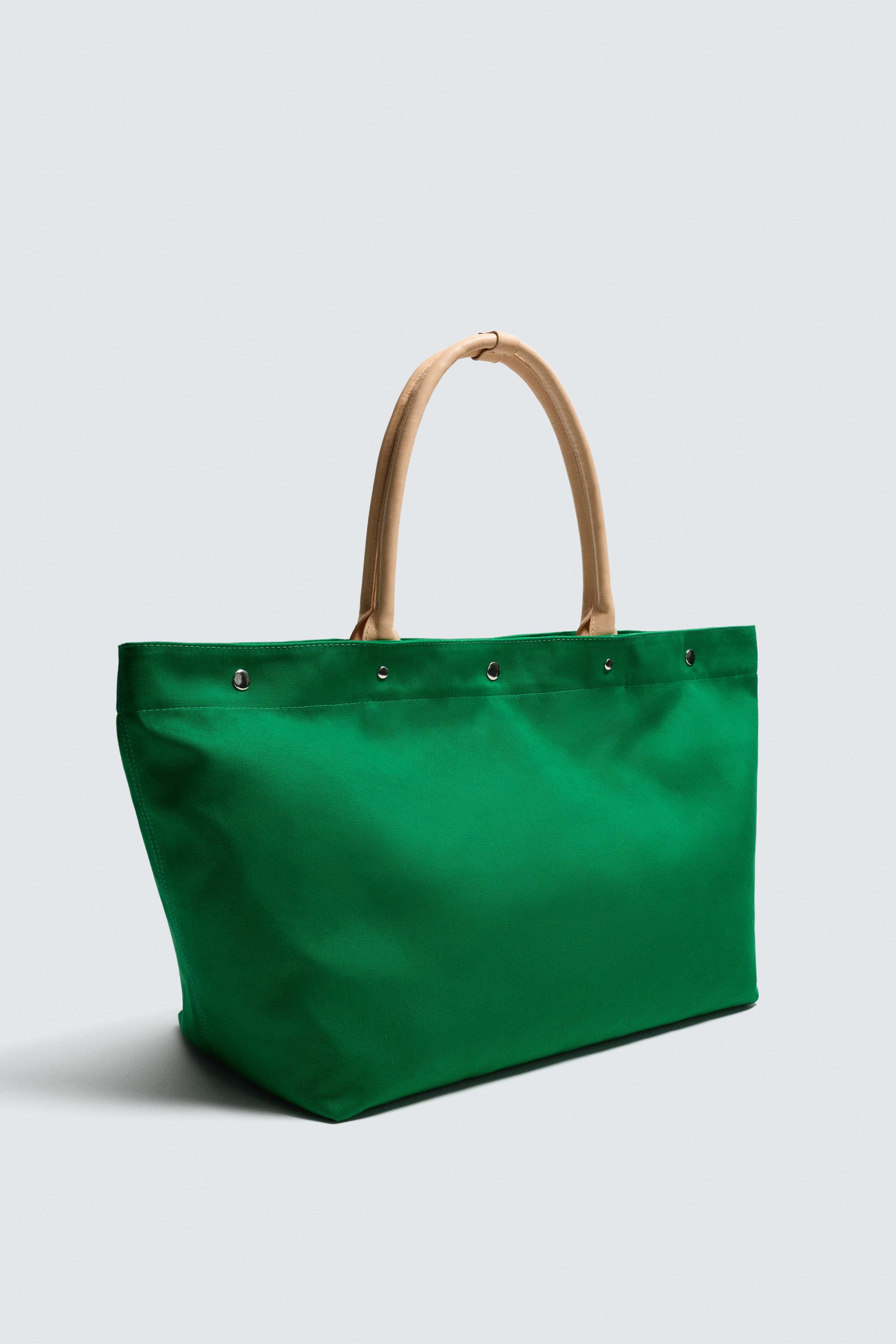 AARON LEVINE X ZARA TOTE BAG WITH LEATHER DETAIL - Green | ZARA