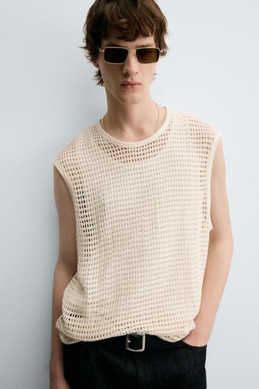 T-SHIRT STRUCTURE CROCHET - Écru de Zara - Image 4