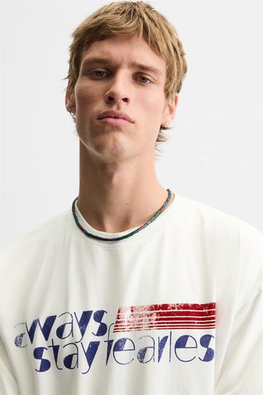 SLOGAN PRINT T-SHIRT - White by Zara - Image 4