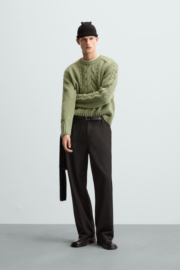 TEXTURED CABLE-KNIT SWEATER Green ZARA South Africa - Main Image