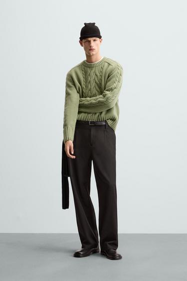 TEXTURED CABLE-KNIT SWEATER - Green by Zara - Image 0