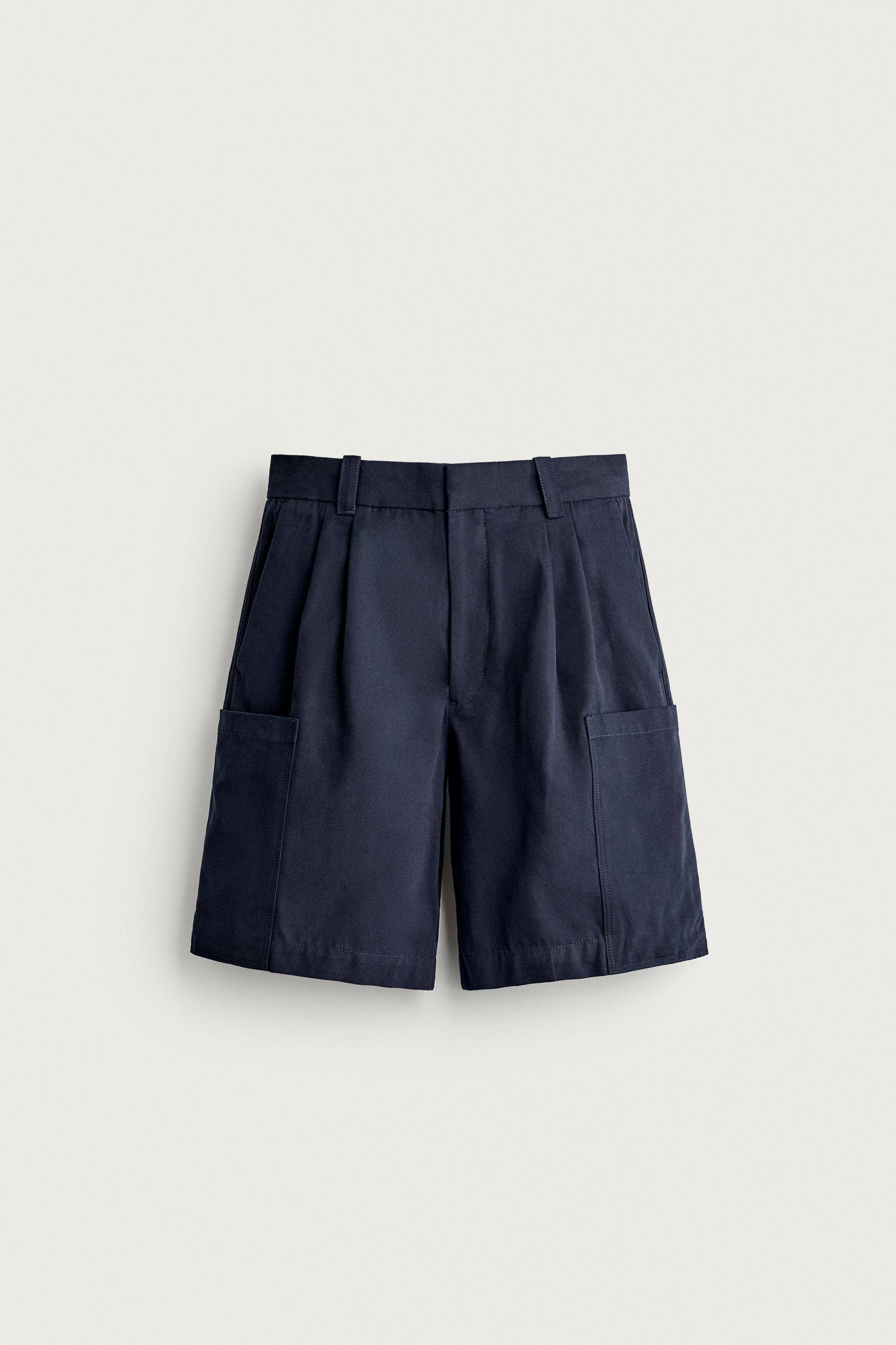 Zara PİLİLİ RELAXED FIT KARGO BERMUDA görsel 5