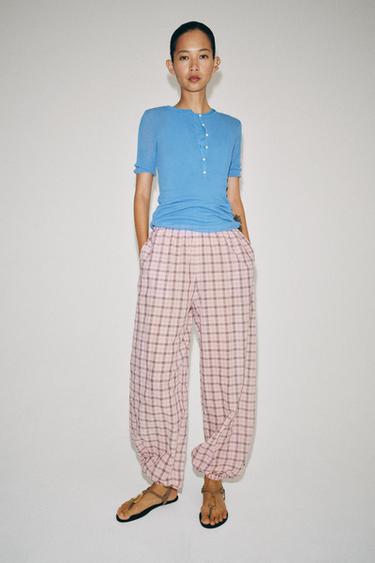 PANTALON BOUFFANT À CARREAUX ZW COLLECTION - Rose de Zara - Image 4