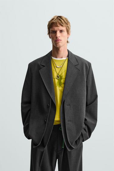 Zara REMOVABLE COLLAR SUIT BLAZER - Gray marl