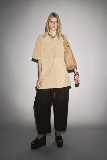 فستان من جلد السويدي ZW COLLECTION LIMITED EDITION - بيج الخاص بـ Zara