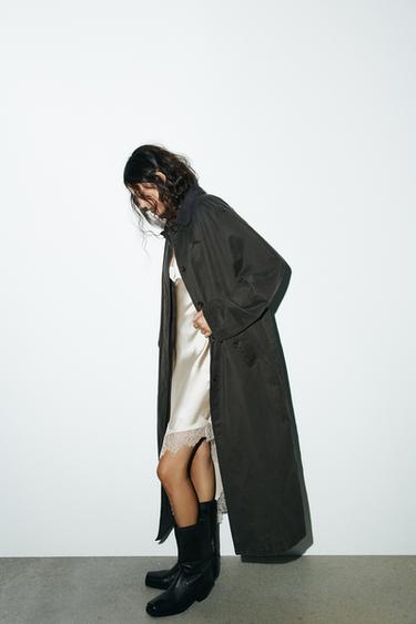 WAXED TRENCH COAT WITH CORDUROY COLLAR - Anthracite grey by Zara - Image 3
