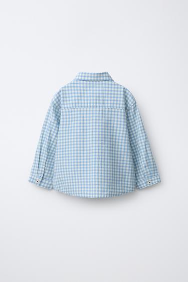 CHECK SHIRT WITH POCKET - Blue by Zara - Image 1