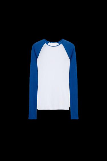 Zara SUPIMA® LONG SLEEVE T-SHIRT - White / Navy - Image 0