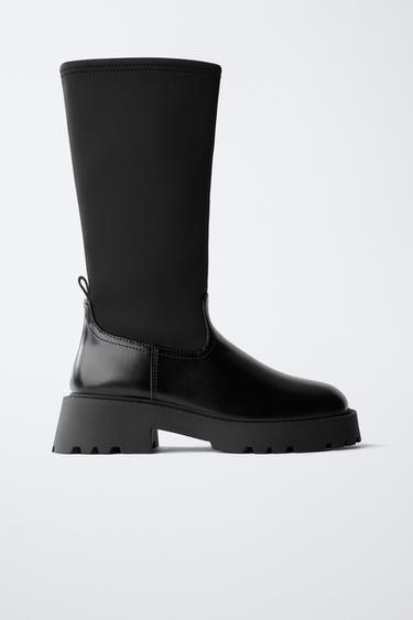 Zara HIGH SHAFT SOCK BOOTS - Black