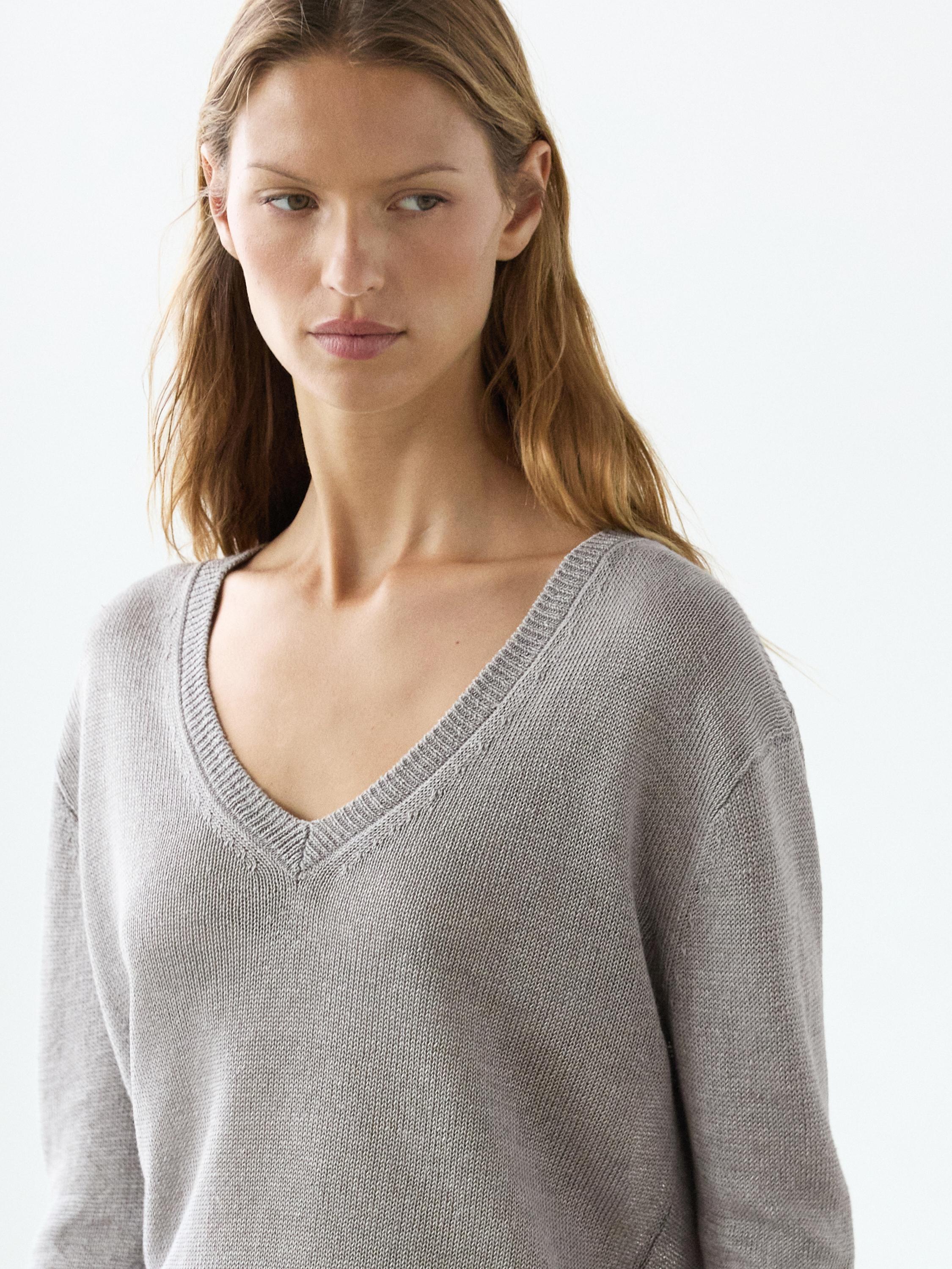 Pull en maille 100 % lin à col V