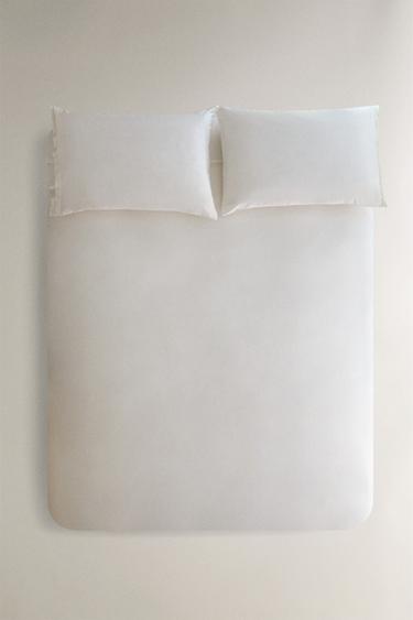 SATEEN DUVET COVER WITH SILK BORDER (300 THREAD COUNT) - Oyster-white by Zara